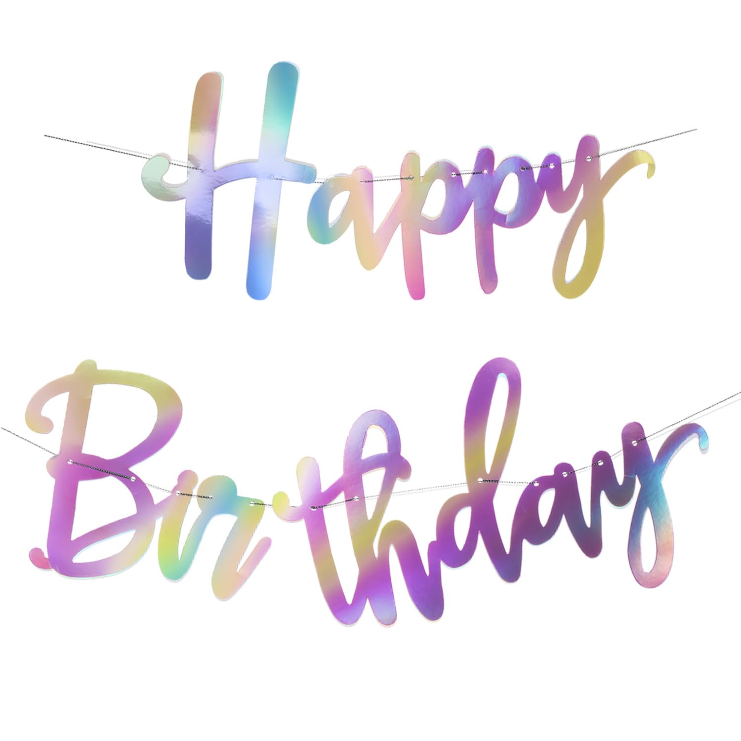 Tatuo Iridescent Happy Birthday Banner Sign Shiny Happy Birthday Banner Holographic Garland Bunting Decoration, Retro 70s Disco Party Favor Supplies(