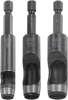 HARFINGTON Leather Hollow Punch Set 1/4 Hex Shank for Drills, 8mm 10mm 12mm Dia Rotary Hole Punches for Thick Fabrics Leathercraft Working