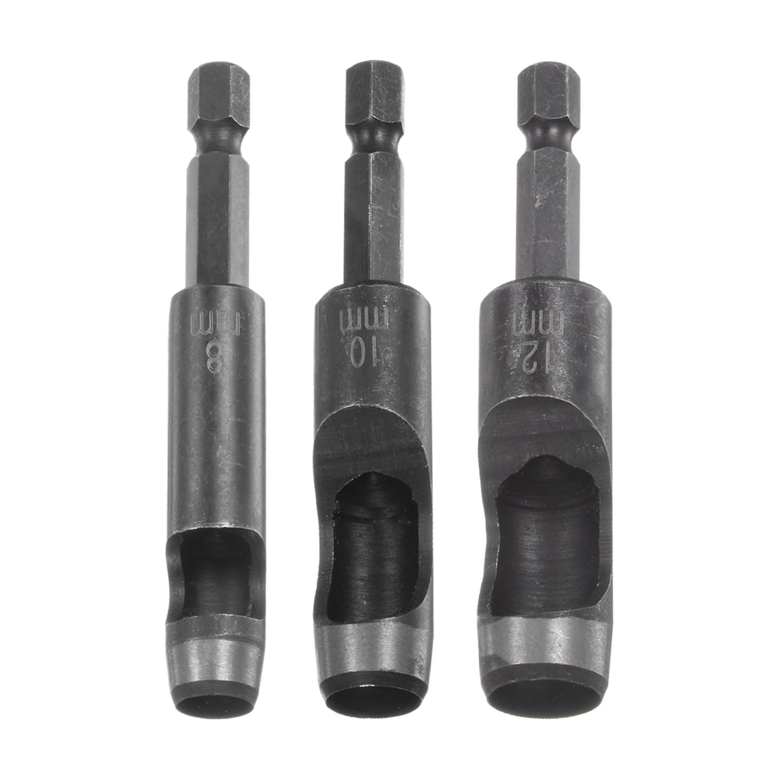 HARFINGTON Leather Hollow Punch Set 1/4 Hex Shank for Drills, 8mm 10mm 12mm Dia Rotary Hole Punches for Thick Fabrics Leathercraft Working