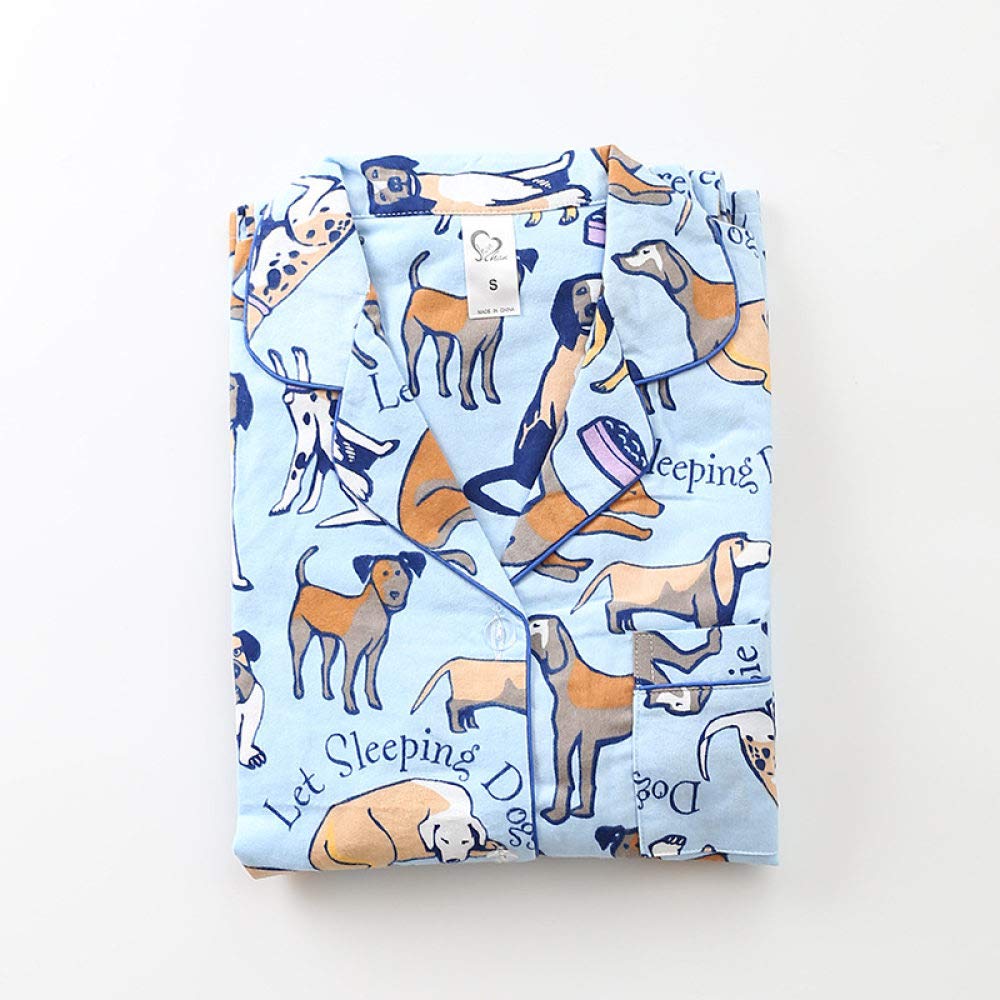 Conjunto De Pijamas De Mujer,Conjunto De Pijamas Suaves Conjuntos De Salón Con Estampado De Perro Lindo De Algodón Tejido Top & Pantalones Con Botones Pjs Set Ropa De Dormir De Manga Larga Ropa De
