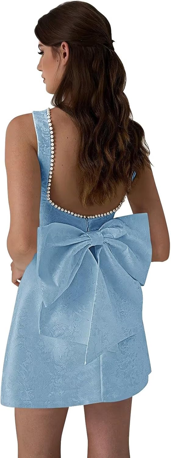 Satin Homecoming Dresses for Teens Short Prom Dress with Bow A Line Mini Cocktail Party Gowns