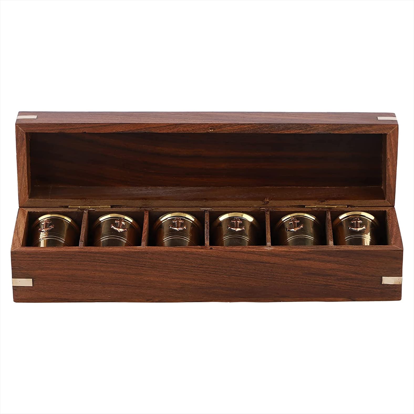 6 verres à shot avec étui en palissandre Compartiments Accessoires de rangement de bar en bois Idées cadeaux pour hommes Vaisselle