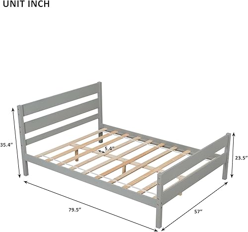 Miniatura 23 de Cama de plataforma de madera con cabecera y estribo, soporte de listones de madera resistente, no requiere somier, montaje simple para niños, niñas,
