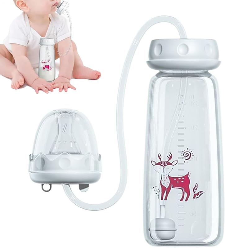 Alimentador De Silicona 240ml Con Tetina Y Pajita, Cuello Ancho Portátil Antideslizante, Silicona Manos Libres Biberón, Para Padres Interior Exterior Hogar Dormitorio Cocina Guardería Hotel