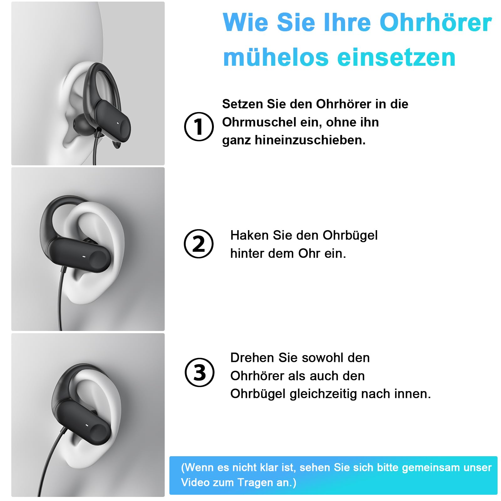 USB C In Ear Kopfhörer mit Ohrbügel, Mikrofon & Kabelfernbedienung | Kopfhörer mit Kabel für Samsung S26 Ultra S25 S24 A17, für iPhone 17 Pro 16 15, Headphones für Google 10 9 8 Büro Sport Musik