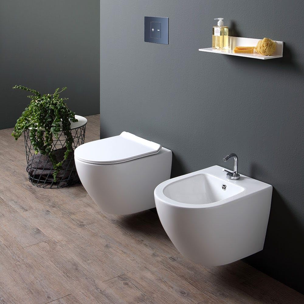 Kiamami Valentina - Sanitaires Suspendus WC + Bidet en Céramique Design Moderne et Arrondi | Folk