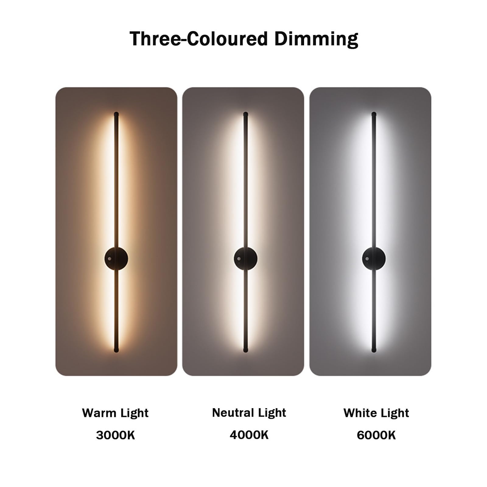 LED Interior Largo Aplique de Pared con 120° Sensor de Movimiento Lámpara de Pared Moderno USB Ricaricabile Luz Aluminio 2700K-6500K Regulable para Dormitorio (60cm,Negro)