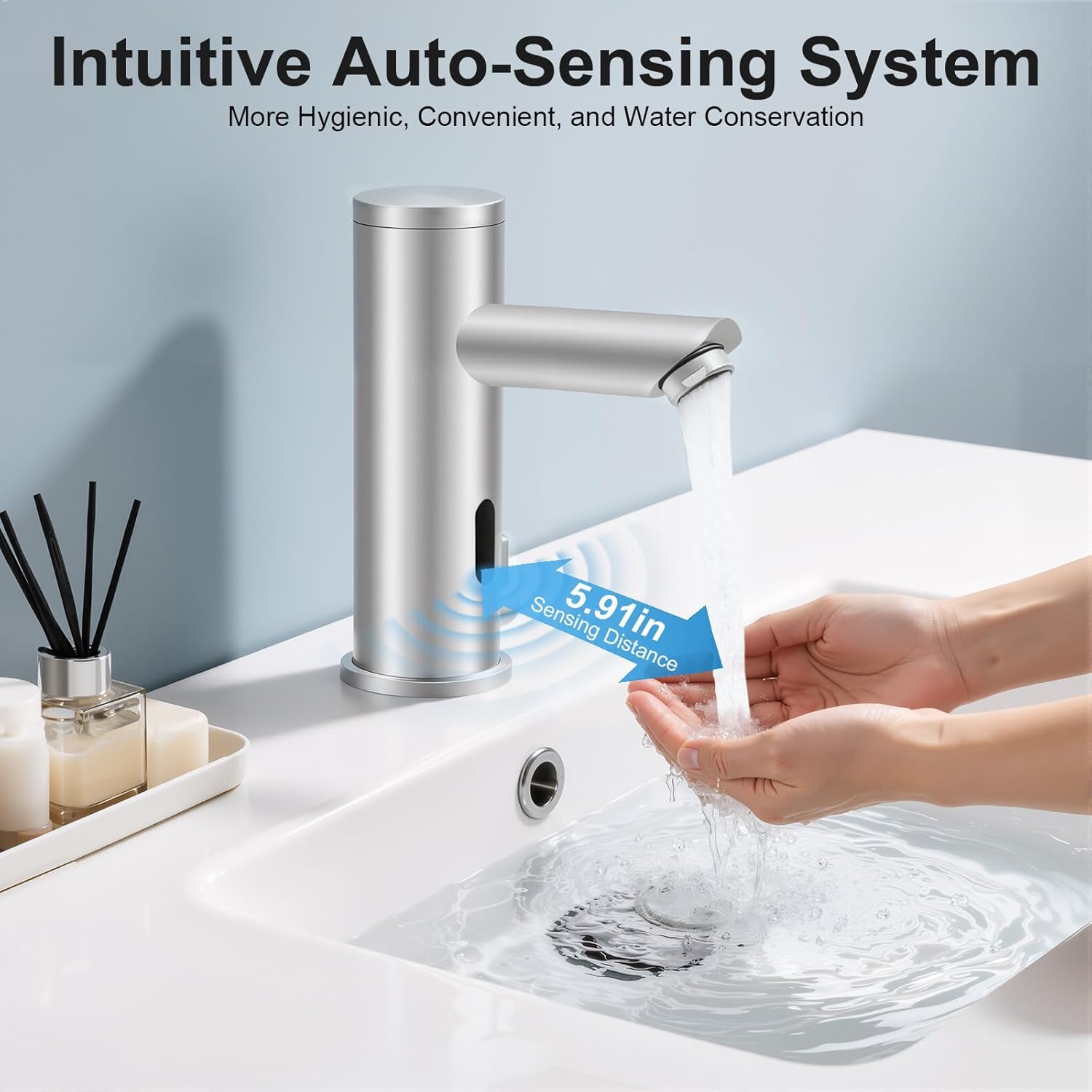 Miscelatore senza contatto a infrarossi, rubinetto automatico in ottone cromato con sensore a mani libere, regolazione temperatura acqua calda fredda, igiene risparmio acqua, bagno cucina hotel, 18,1