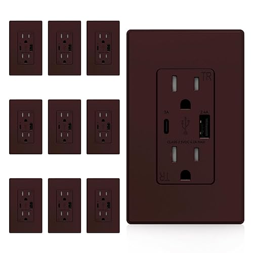 Miniatura 68 de ELEGRP Cargador USB de pared, receptáculo USB con puertos USB tipo A y tipo C, enchufe dúplex de 15 amperios resistente a manipulaciones NEMA 5-15R