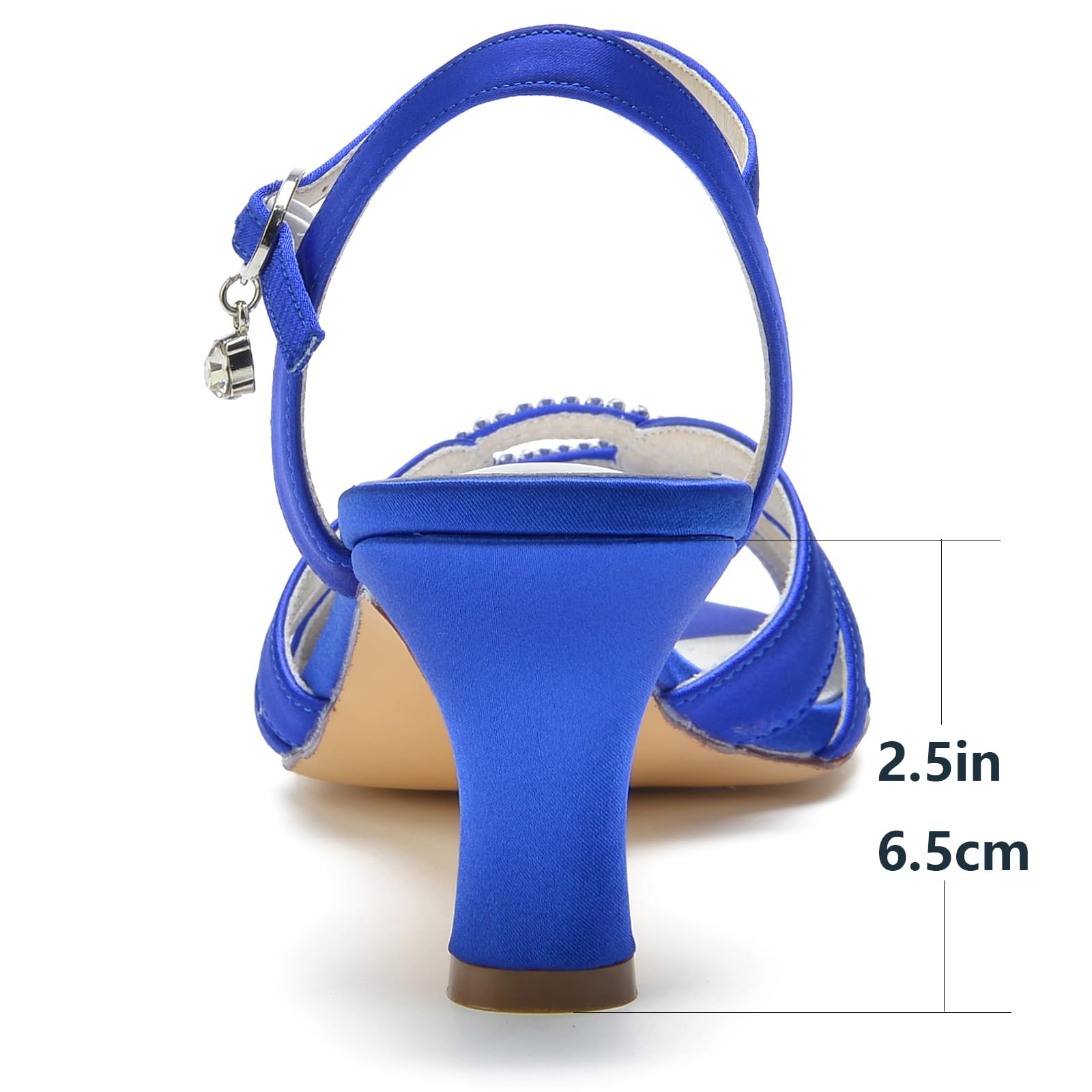 Sandali da Donna Slingback con Fibbia di Strass – Eleganti Scarpe da Sposa in Raso con Listini Incrociati e Tacco 6,5 cm – Sandalo da Cerimonia Comodo per Matrimonio e Feste