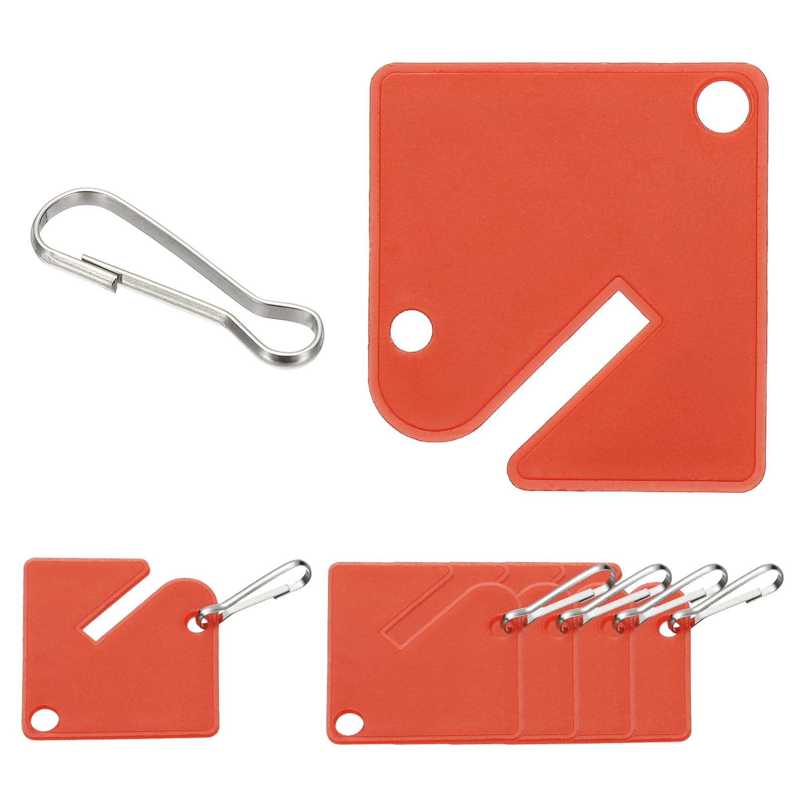 PATIKIL 50 Pcs Key Tags, 1.5" Plastic Hanging Tag Slotted Key Tags Square Blank Writeable Durable with Metal Snap Hooks for Cabinet Boxes Lockers Identifiers Home Garage, Red