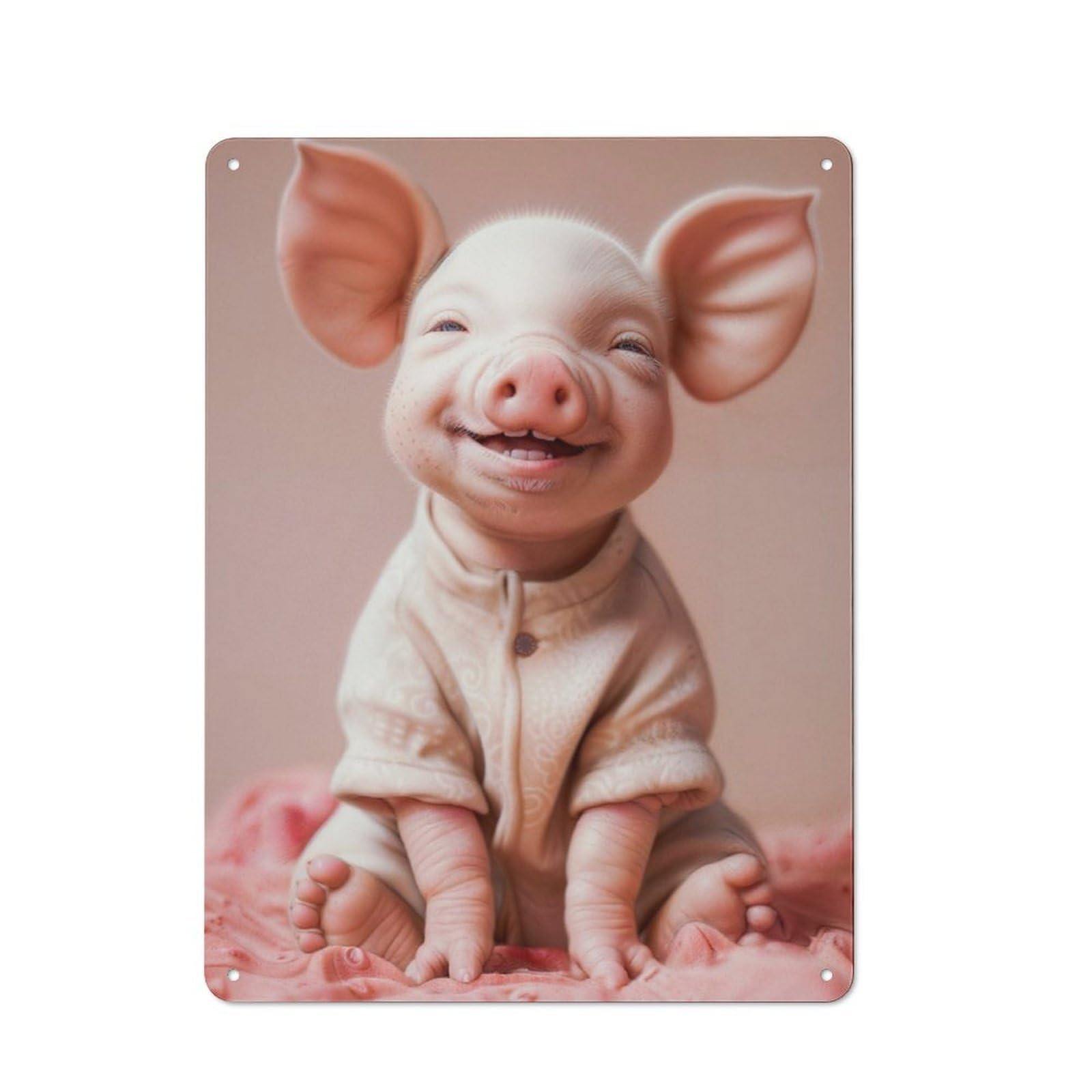 Junmoney Baby Pig Cute Metal Sign 40X30cm With For Hallway Wall, Rustic Decor, Housewarming Present For People Styling Hallway