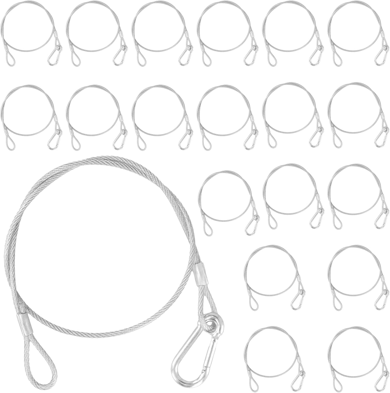 20 Pack 32'' Safety Cable Lock, Stainless Steel Load Safety Cable Wire Rope with Carabiner Lock, 110Lb Load Capacity Stage Light Safety Cable for DJ Stage Light, Bike, Luggage