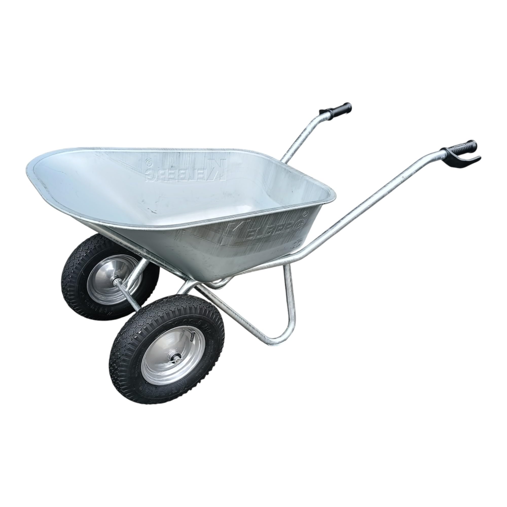 Schubkarre Agro 130L – 2-Rad – verzinkte Stahlmulde – stabile BAU-Schubkarre – 200 kg Traglast – für Garten, Hof & Baustelle 400-8 4PR Rad Silber