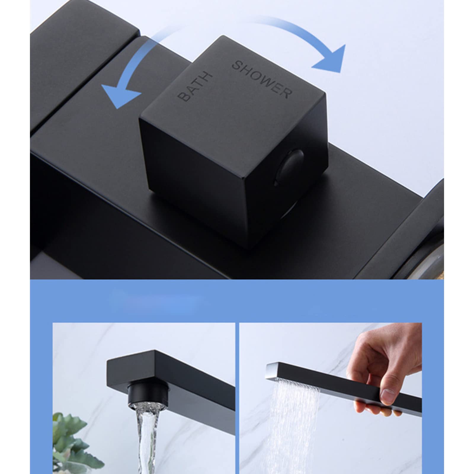 Grifo de bañera Grifo de bañera giratorio de 90 ° Grifo mezclador de bañera de latón Llenador de bañera de agua fría y caliente ajustable Aireador Grifo de bañera con ducha de mano extraíble Grifos de