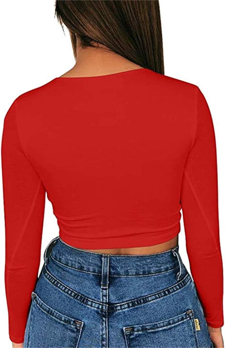 Artfish Women's Long Sleeve Scoop V Neck Crop Top - Image 2