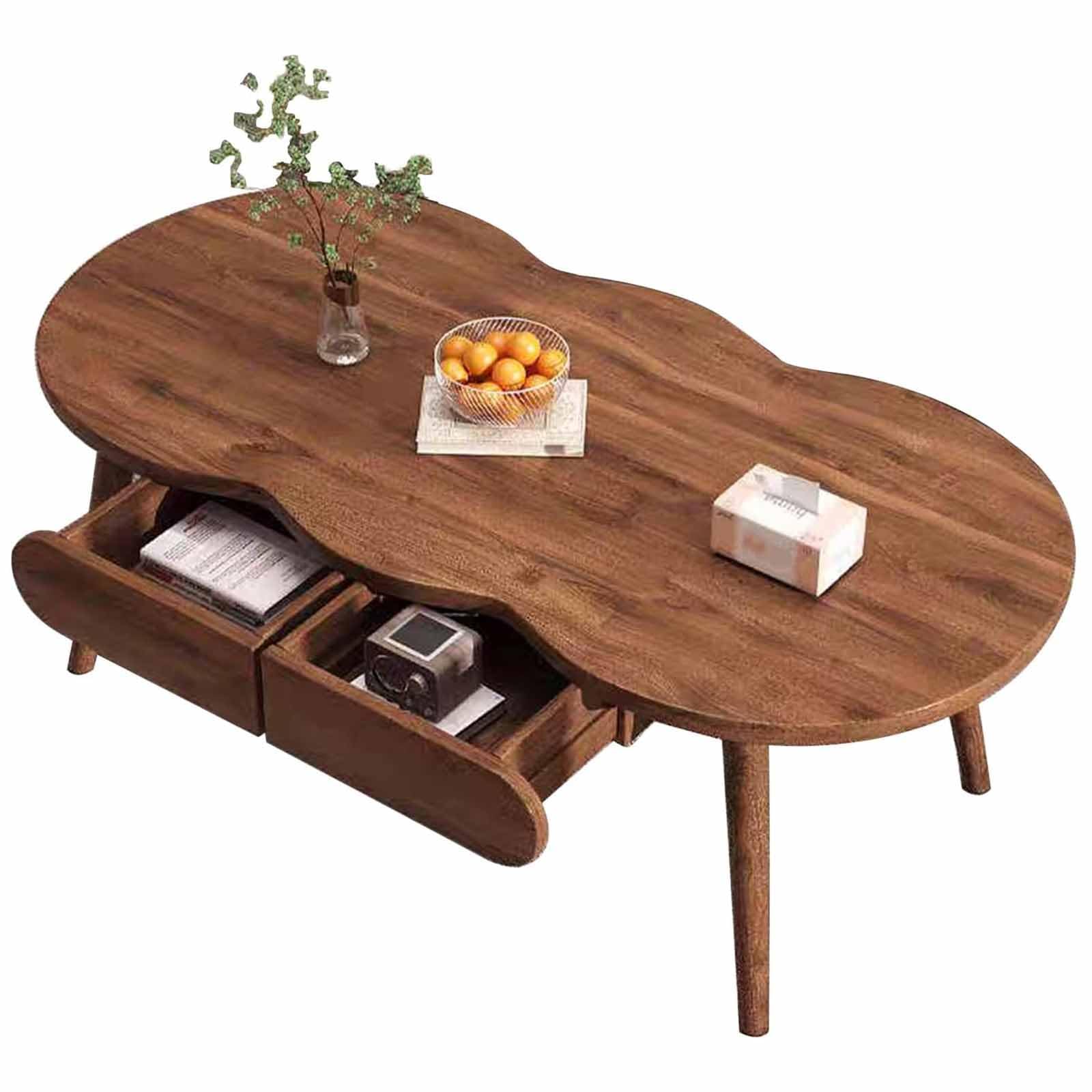 CBNTXDBZCloud Shape Coffee Table with Drawers, Irregular Wood Round Corner Thicken End Table, Simple & Modern Center Table for Small Space,B