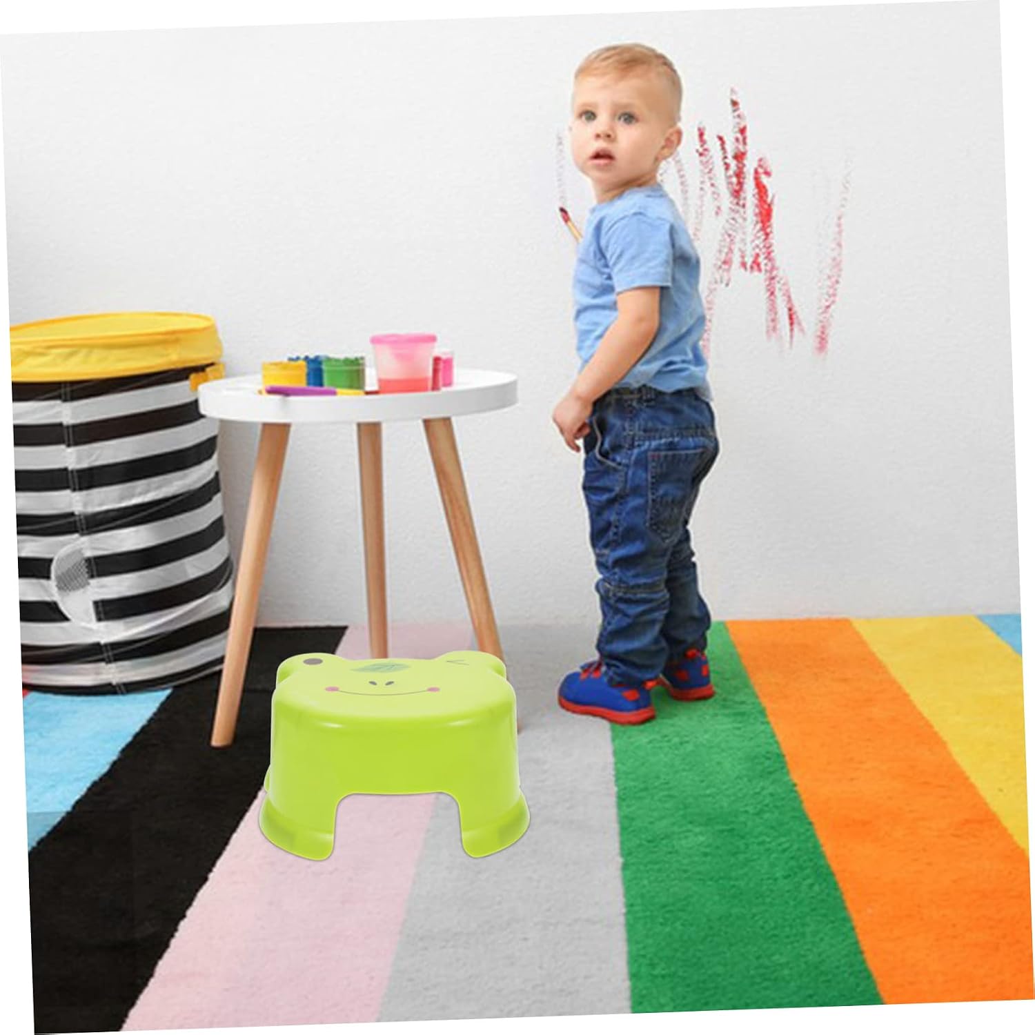 OUNONA Non Slip Thick Plastic Stool Small Cartoon Step Stool for Bathroom Bedroom Kitchen Lightweight Childrens Seat with Safe Rounded Edges and Stable Base