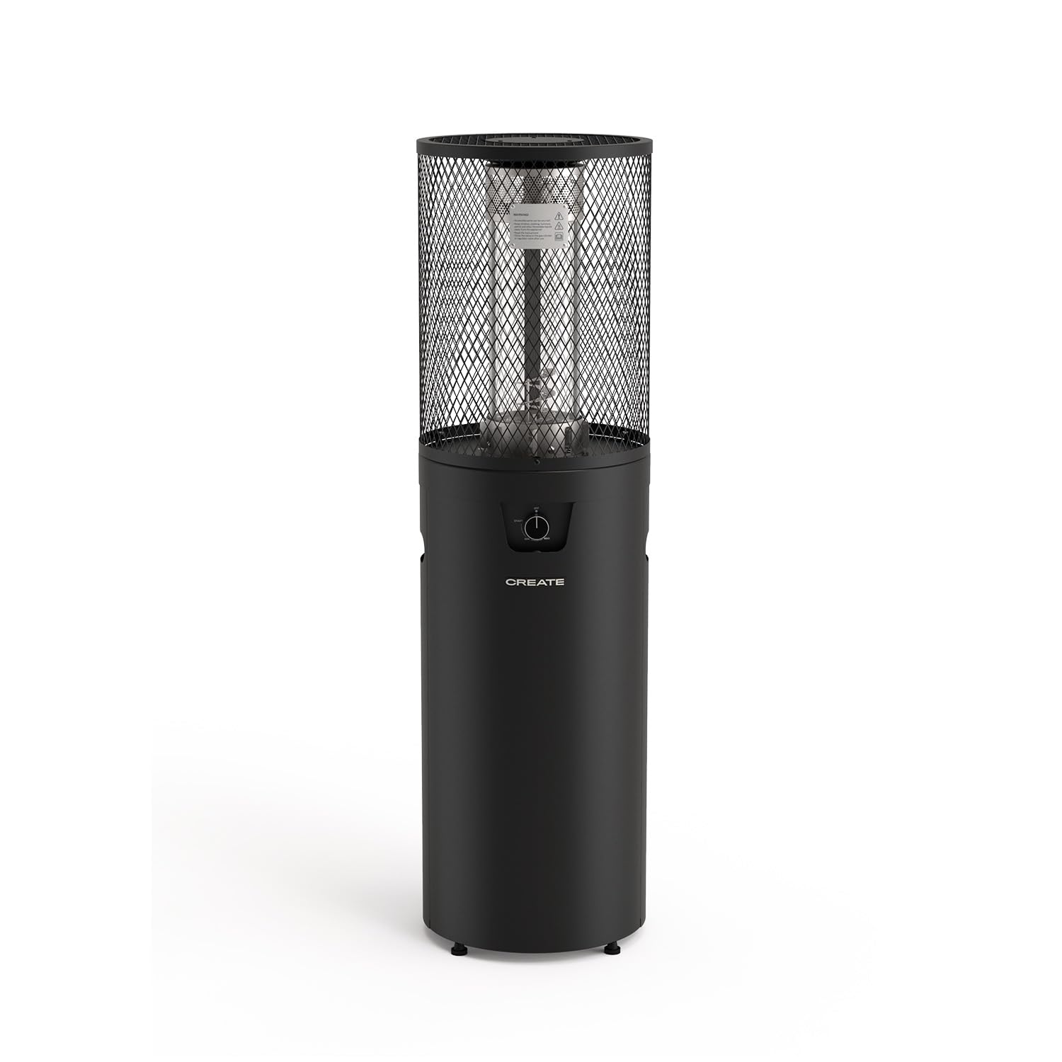 CREATE/​FIRE ROUND HEATER/​Chauffage à gaz noir pour terrasses et extérieurs/​Allumage électrique, flamme réglable, sécurité, usage extérieur, matériaux résistants, 8 kW