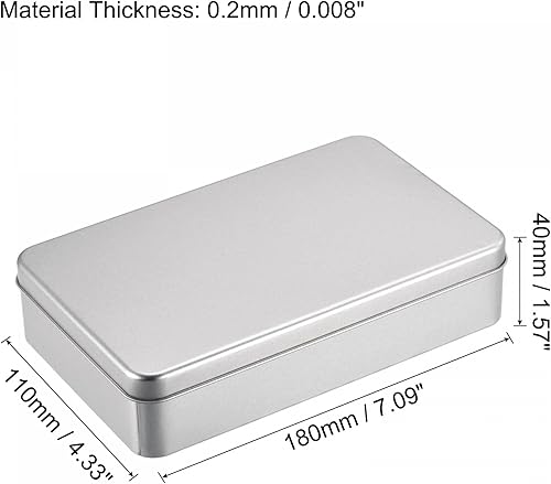 Miniatura 2 de uxcell Caja de lata de metal, 3 recipientes rectangulares vacíos de hojalata de 7.09 x 4.33 x 1.57 pulgadas con tapas, tono plateado