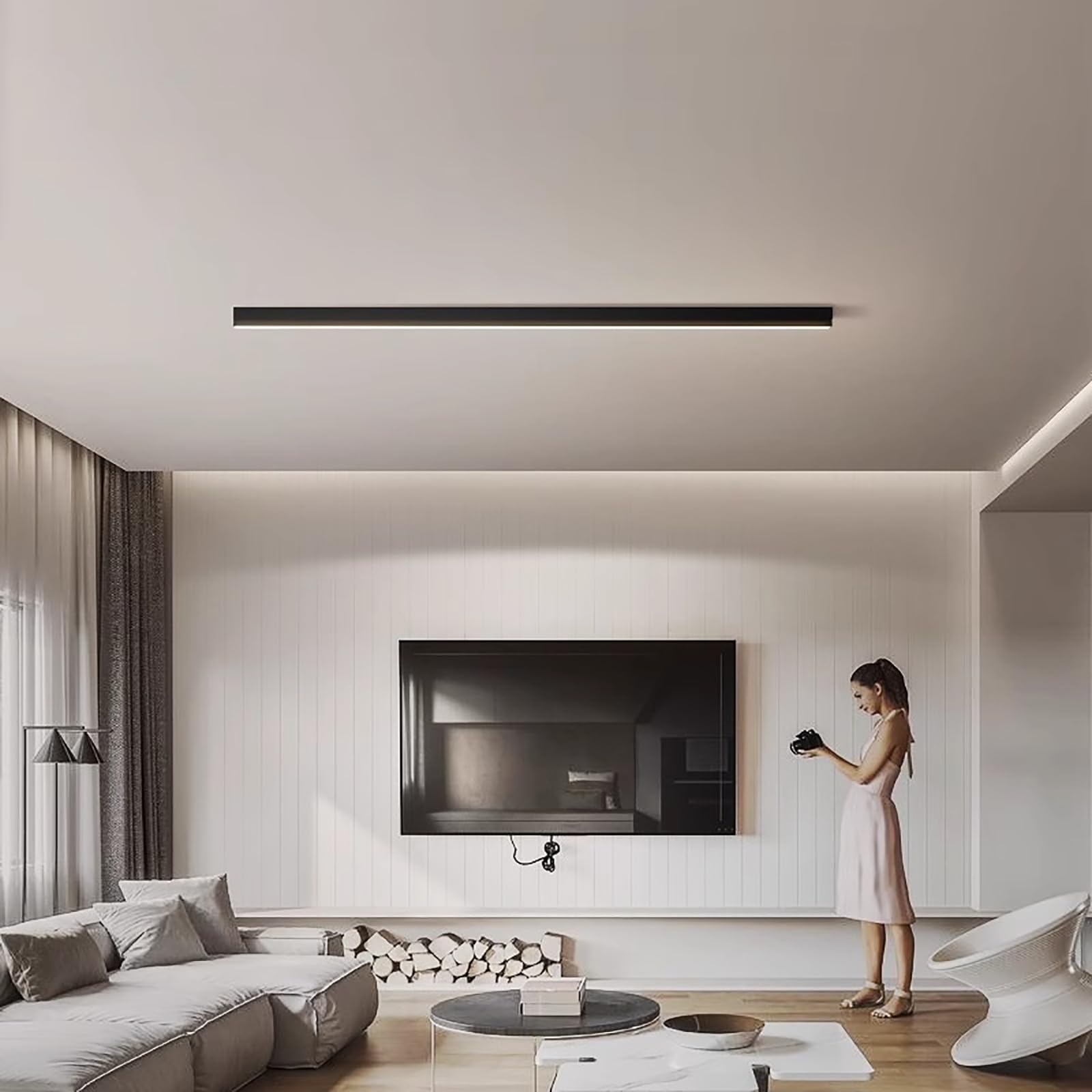 LED Moderne Deckenleuchte Deckenlampe Aluminium Lange Lichtleiste Deckenbeleuchtung Büro Deckenbeleuchtung für Küche Wohnzimmer Schlafzimmer Esszimmer Balkon Flur (Newtrales Licht,120CM)