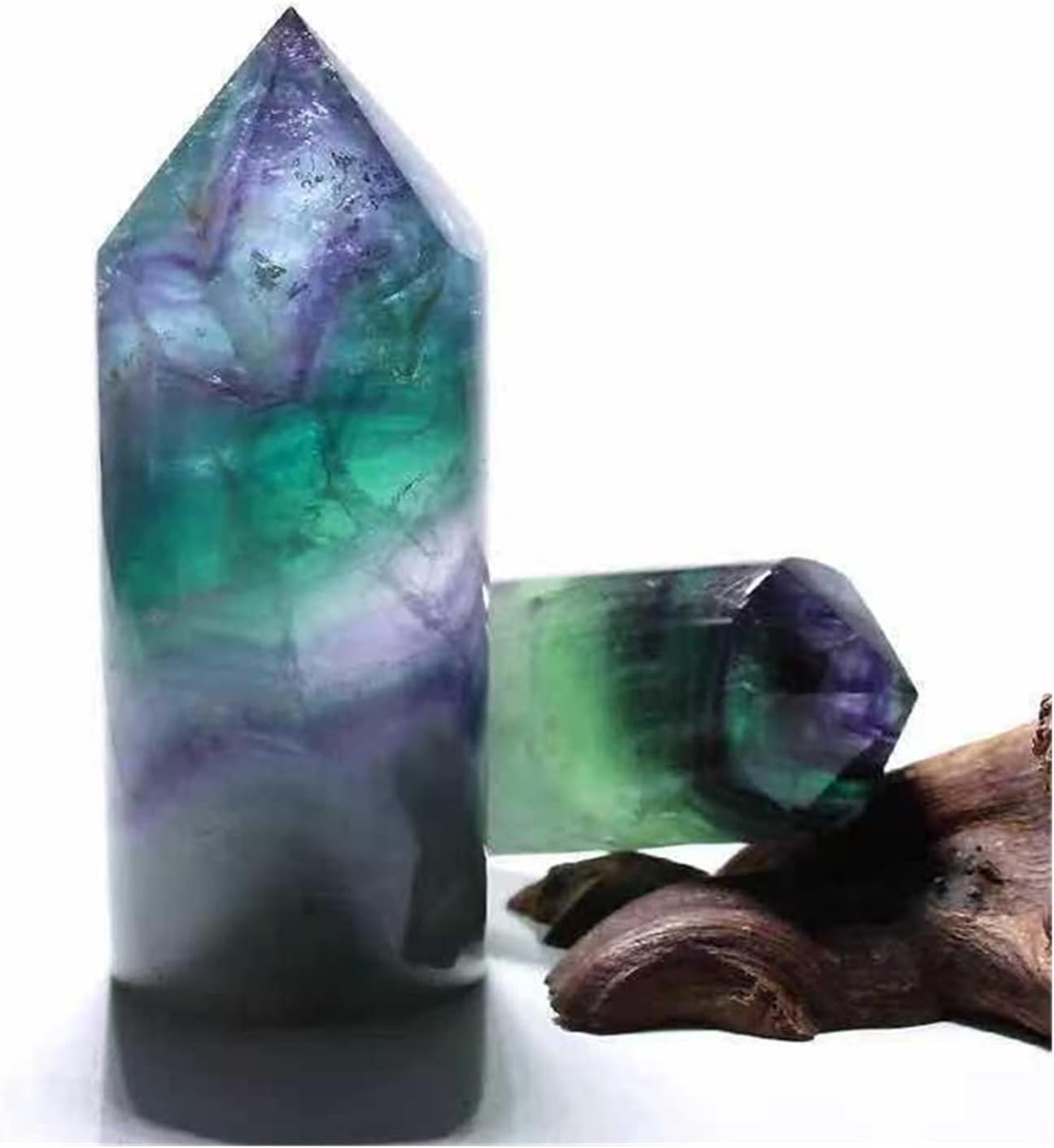 FIDEMM Natural Crystal Rough 1pc 90MM-100MM Natural Rainbow Fluorite Crystal Wand Healing Point Tower Stone