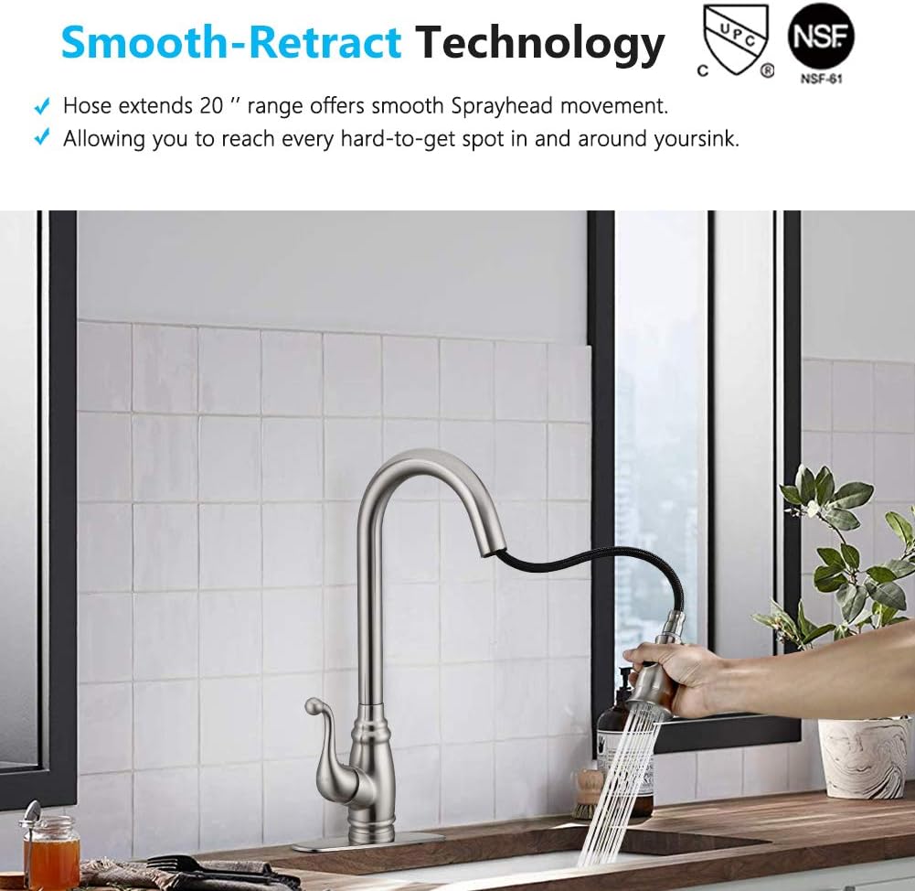 Exсluѕіvе Sресіаl Antique Kitchen Faucet with Deck Plate,【cUPC Certificated】Brushed Nickel Bar Sink Faucet with Sprayer, Lead-free Single Handle Stainless Steel KOPAIS Faucet with Escutcheon Blасk Frіdау - 80% оƒƒ Antique Kitchen Faucet with Deck Plate,【cUPC Certificated】Brushed Nickel Bar Sink Faucet with Sprayer, Lead-free Single Handle Stainless Steel KOPAIS Faucet with Escutcheon