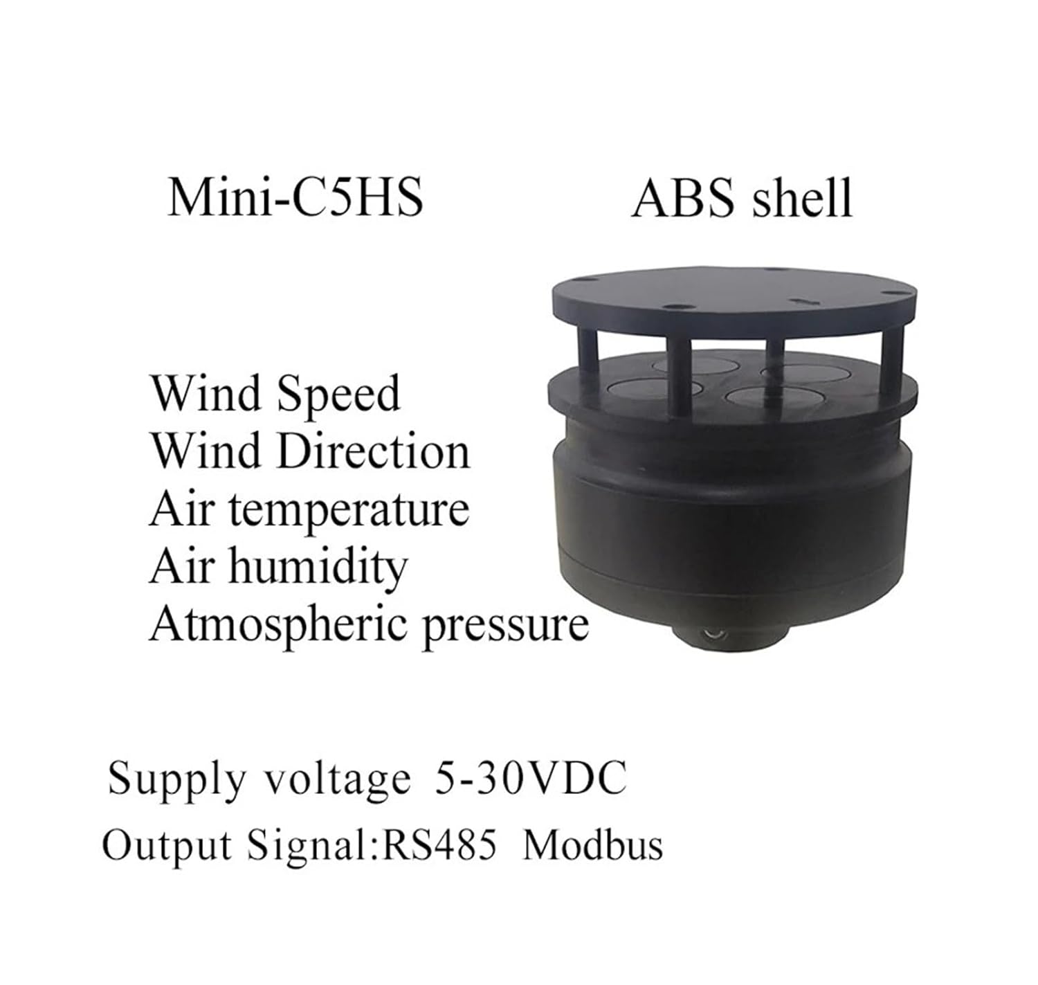 Mini Wind Speed and Direction Sensor, Mini-C2HS C2HS-485 C5HS-485 Anemometer Weather Station Air Temperature Tester(Mini-C5HS-485)