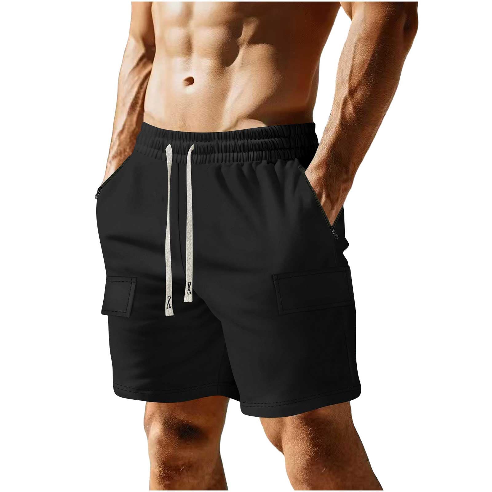 Mens Casual Cargo Shorts Outdoor Elastic Waist Drawstring Sweat Shorts Breathable Gym Workout Jogger Shorts Summer