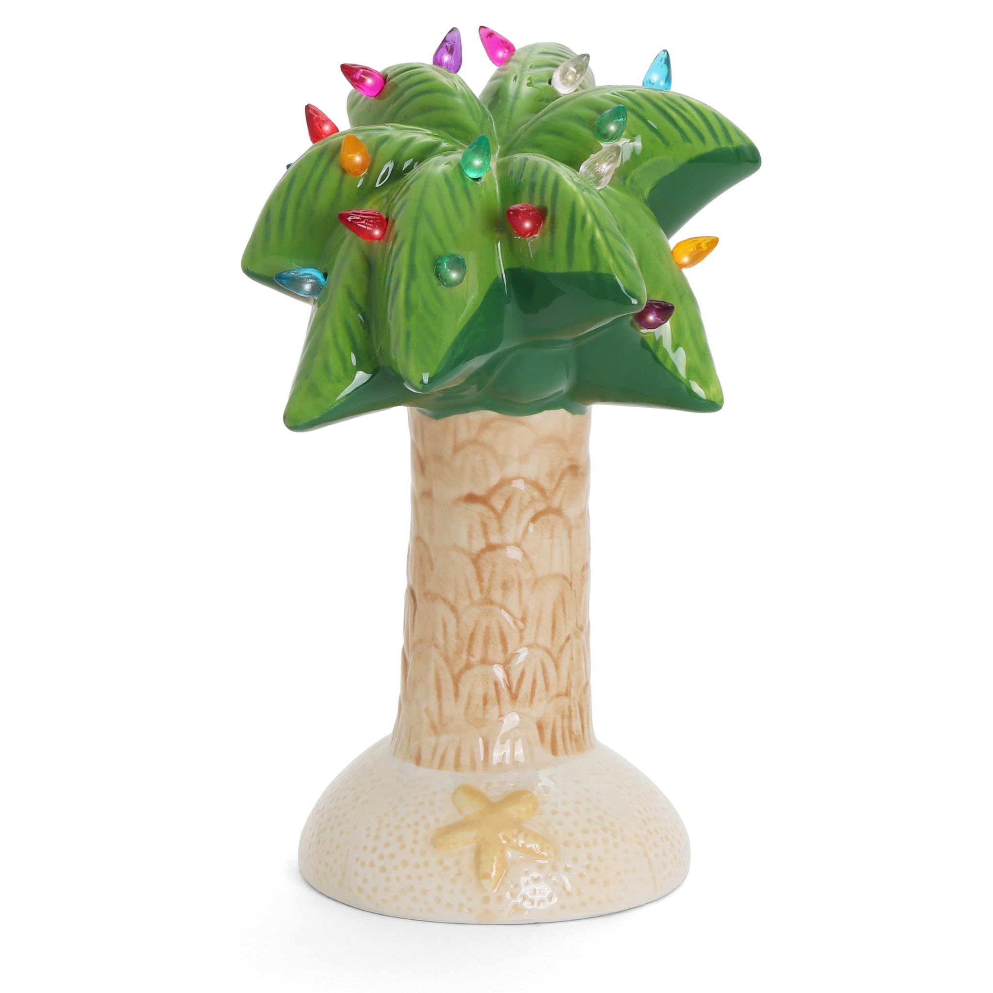 Milltown Merchants Christmas Palm Tree - Ceramic Tabletop Christmas Tree with Lights - Beach Decor