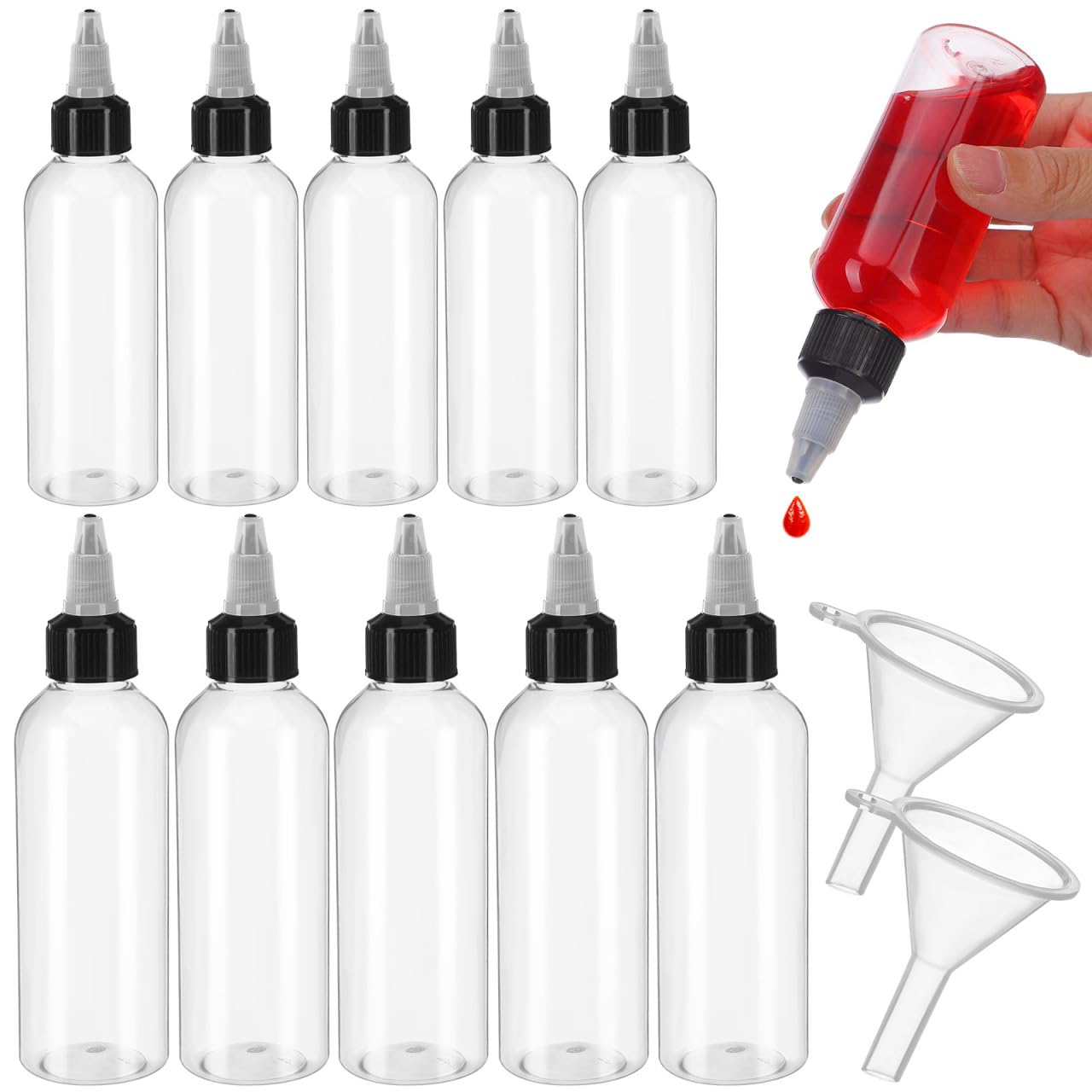 Luxshiny Mini Squeeze Bottle 10PCS Sauce Bottle Condiment Dispensing with 2PCS Funnels for Sauces Ketchup Cookie Decorating (100ml + 60ml)