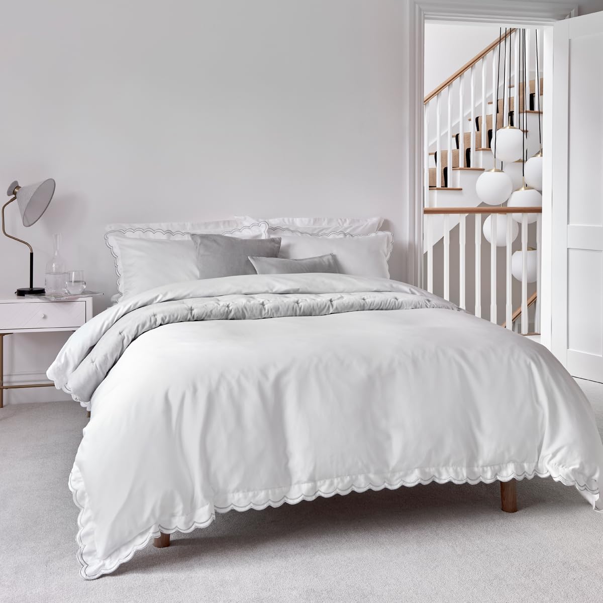 CHRISTY Scallop Edge Cotton Sateen Duvet Sets in Green | Size: Double