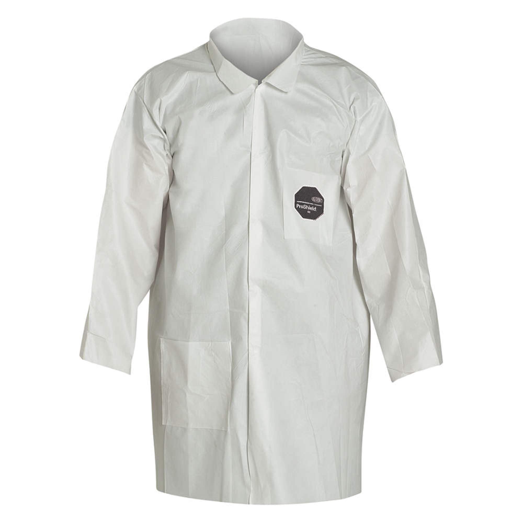 Dupont NG212SWH3X003000 ProShield NexGen Lab Coat with Collar Open Wrists Extends Below Hip, Front Snap Closure, 3X-Large, White (Pack of 30)