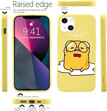 Case Yellow for iPhone 13 Pro Max, Cute Cartoon Gudetama Full Protective Liquid Silicone Soft TPU Rubber Protective Phone Cover with Soft Microfiber Lining for iPhone 13 Pro Max(Men&Women)