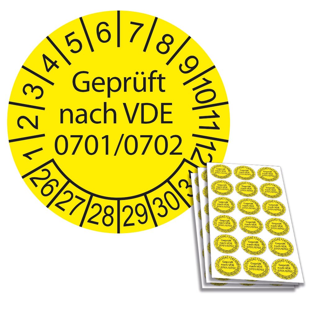 1008 x VDE/Elektro-Check Prüfplaketten/Sicherheitsplaketten 20 mm Durchmesser mit untersch. Beschriftungen (1008, Geprüft nach VDE 0701/0702)