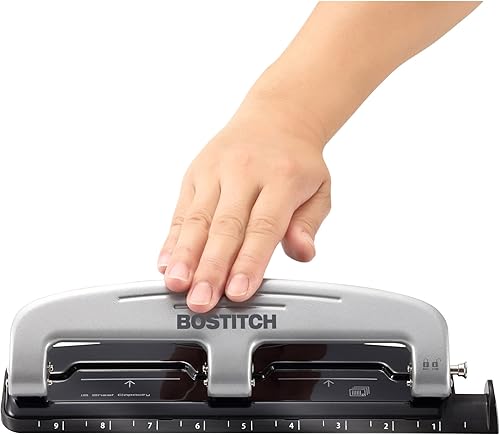 Miniatura 5 de aci2101Capacidad de 12-sheet propunch Compact three-hole Punch, base de goma, NegroGris