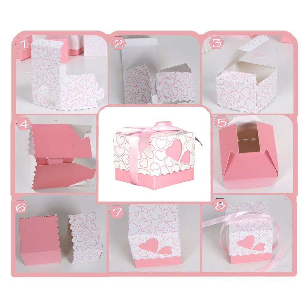 Lot De 50 Boîtes Bonbonnières, Motif Cœurs, Pour Dragées Et