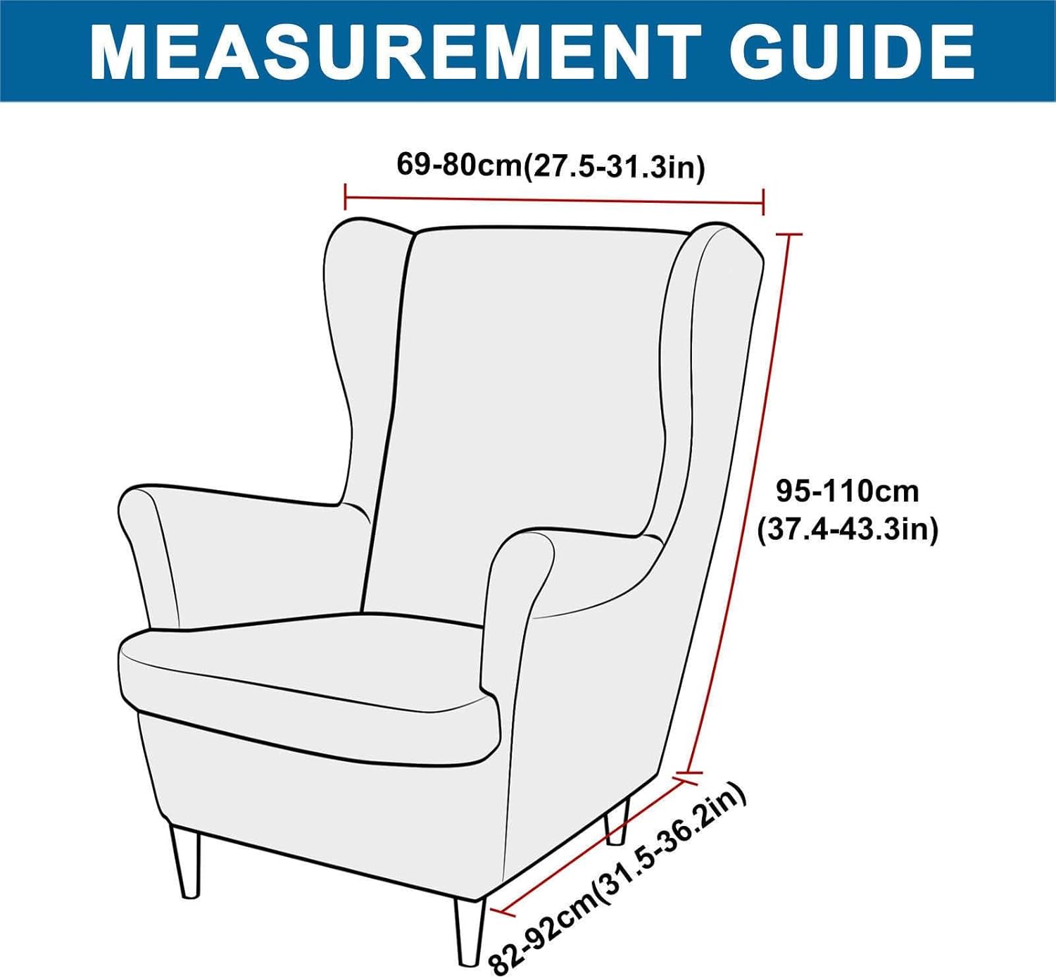Velvet Wingback Chair Cover, 2 Pack Soft Wing Chair Cover Non Slip Armchair Covers Removable Wing Chair Slipcover Washable-Orange-2 Piece