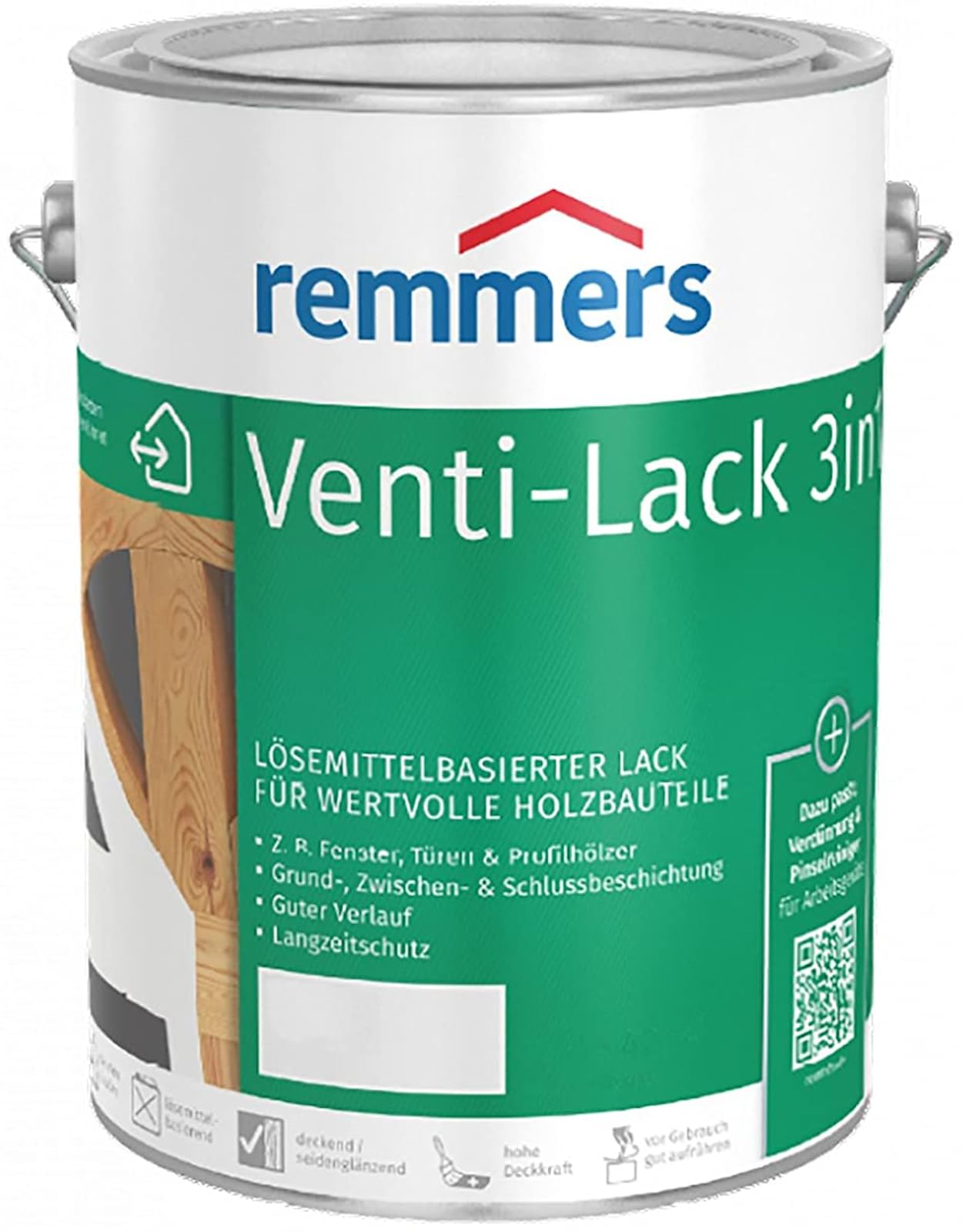 Remmers Barniz Venti 3 en 1 blanco (RAL 9016), 2,5 litros, barniz alquídico para madera interior y exterior, 3 recubrimientos en un producto, alta opacidad