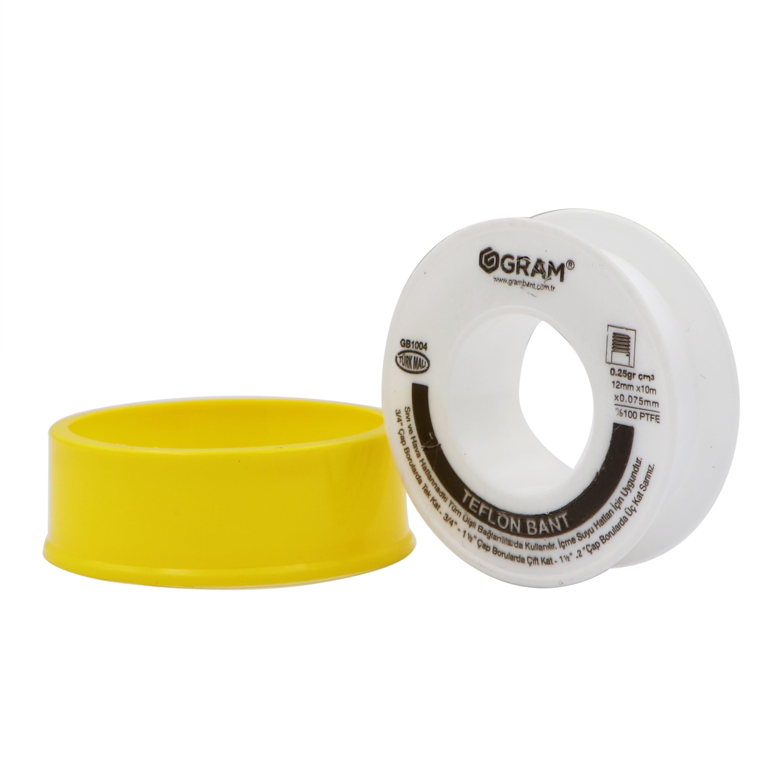 GramTeflon Tape Thread Seal Tape for Water Plumbers Tape Plumbing Tape 12mm x 10m x 0.075mm (0.25gr/cm3) Made in Turkey (1 Pc)