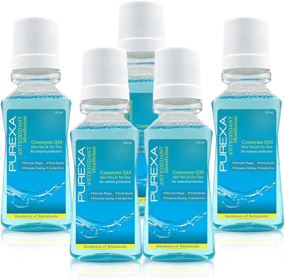 PUREXA Antioxidant Mouthwash|Mouth Freshener For Dental Hygiene & Fresh Breath|No Artificial Flavors & Colors|Alcohol Free Mouth Wash For Men Women & Kids|Fights Germs|(Pack Of 5), 750 Milliliter