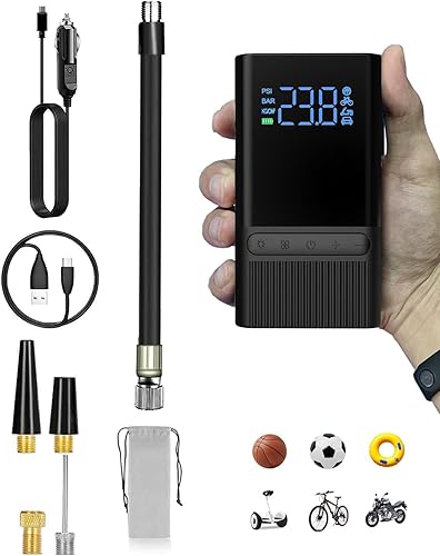 E-ACE Inflador de neumáticos portátil para motocicleta, bomba de aire eléctrica inalámbrica para neumáticos de automóvil, bicicleta de bola con
