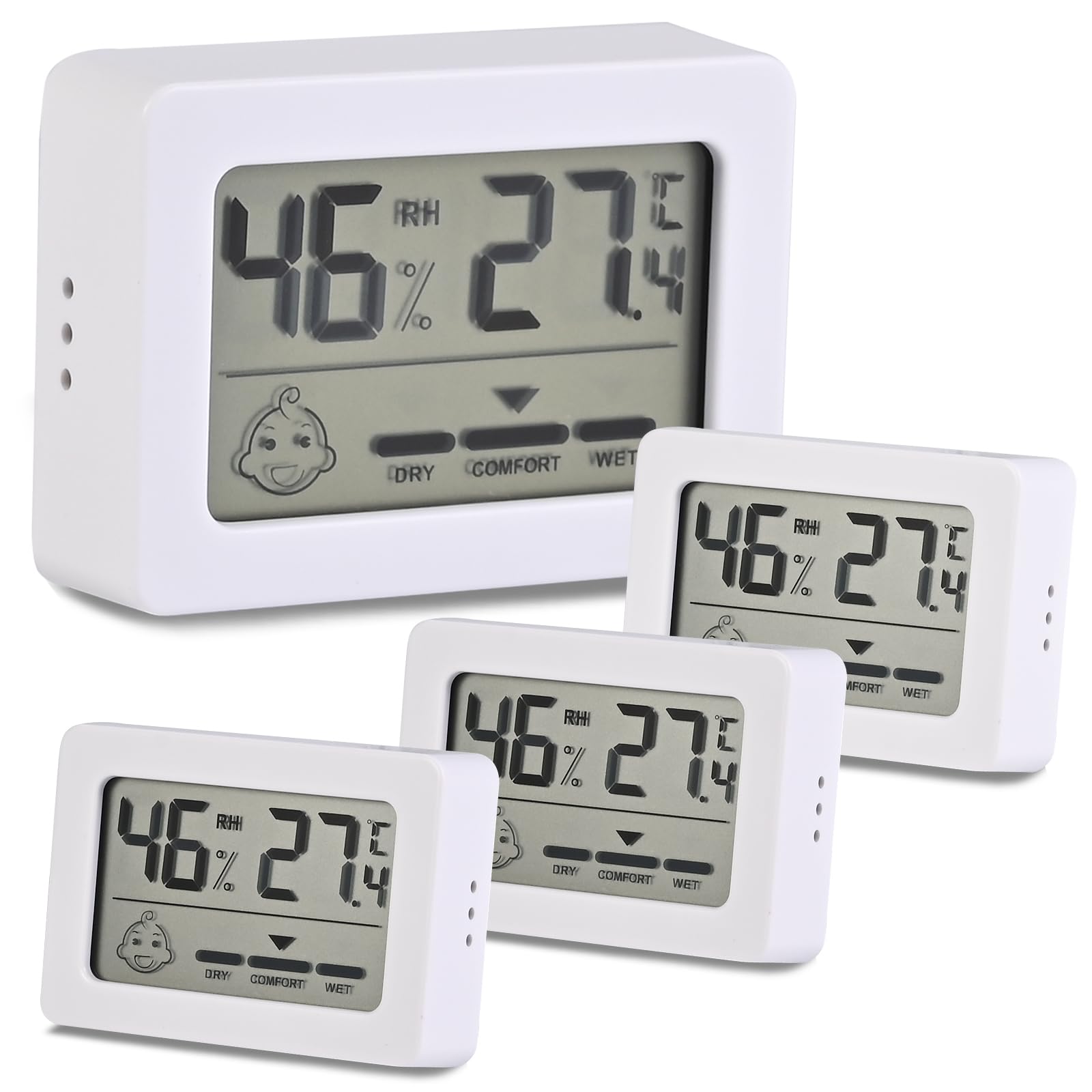 Faburo Petit Thermomètre Hygrometre Intérieur 4PCS Mini Thermomètre Hygromètre Numérique, Thermo Hygromètre Indicateur Digital à Haute Précisio, Moniteur de Température et Humidité pour Maison Reptile