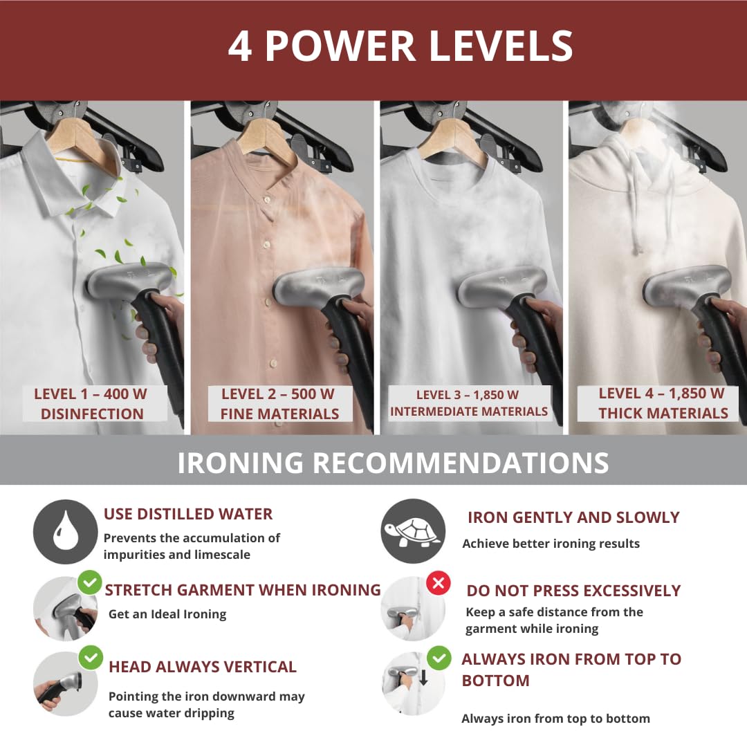 RHINO COSMIC Défroisseur Vetement Vertical du Vapeur 2350W 50 gr/min (4 Niveaux de Puissance) Autonomie 75min (3800ml) - Prêt en 60s - Brosse à Charpie et Accessoires Inclus