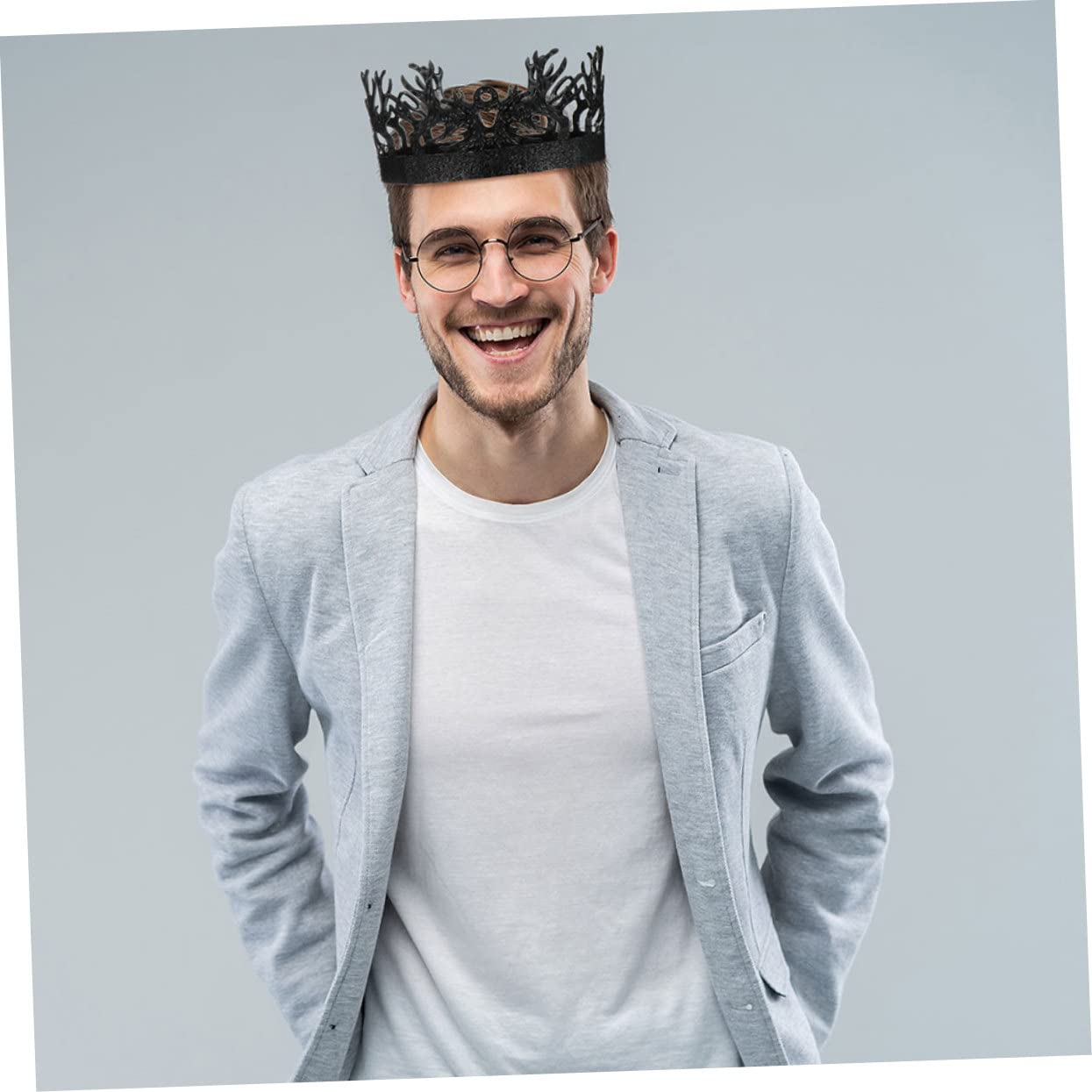 TENDYCOCO Vintage Crown for Men's Birthday Black Alloy Headwear Headdress for Wedding