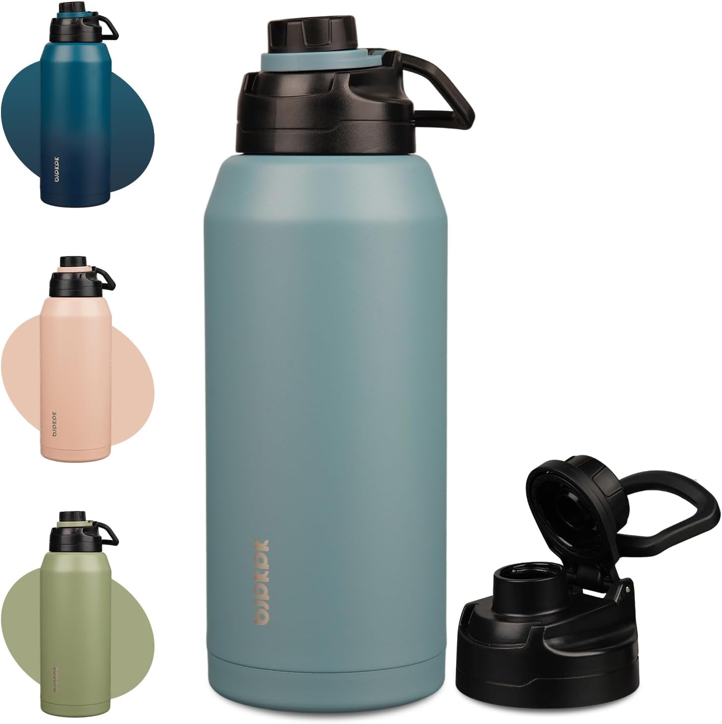 BJPKPK Half Gallon Water Bottle,64oz Insulated Bottles Wide Mouth,Stainless Steel Large Water Jug with Leakproof Spout Lid,Keep Drinks Cold and Hot,Haze Blue