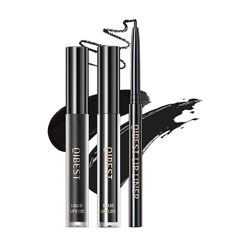 Juego de 3 lápices labiales líquidos negros mate, delineador de labios, brillo de labios, juego de labios de Halloween en un solo paso, impermeable,
