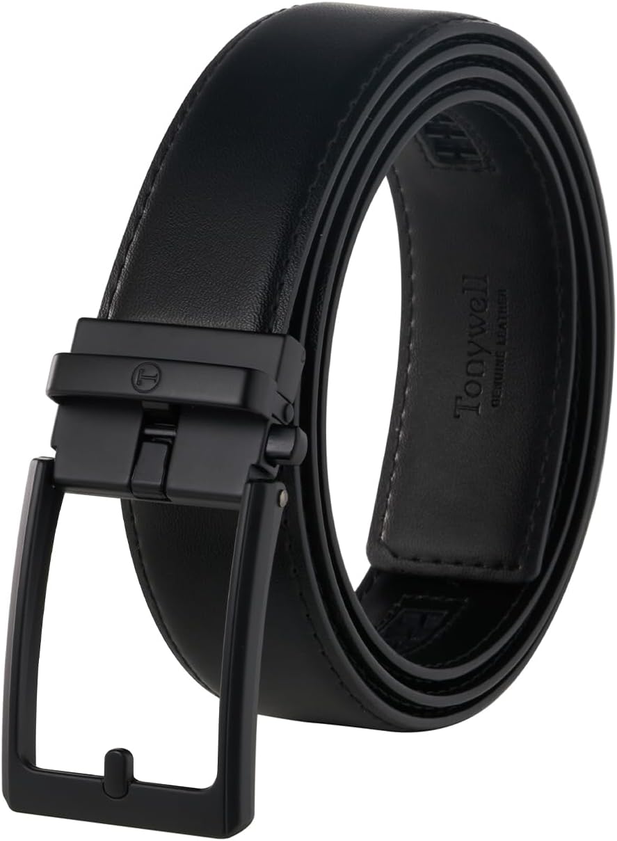 Tonywell Ratchet Belts for Men, Leather Dress Belt, Adjustable Comfort Click Buckle