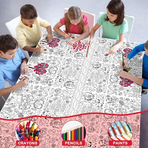 Image of OHOME Valentines Coloring Tablecloth - Valentines Decorations |Valentines Crafts for Kids- Valentines Gifts Decor Accessories Party Favors Classroom School Valentine Backdrop,54 inch x 88 inch