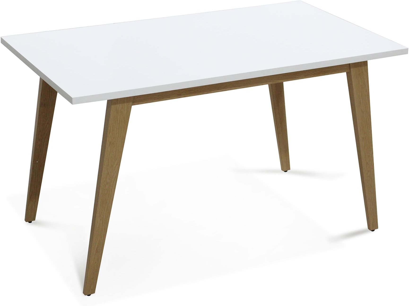 EBS Mid Century Modern Furniture Rectangular Leisure White Wood Top Table with Wooden Look Metal Legs for Kitchen, Living and Dining Room